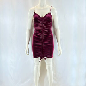 Dear Moon Burgundy Velvet Ruched Bodycon Mini Dress Size 3 Lined Prom Cocktail